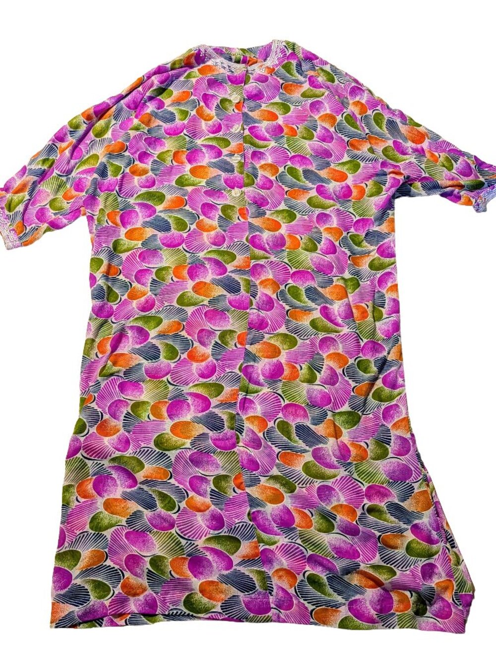 VTG 70s Women's House Dress Size L/XL Psychedelic Floral Caftan Muumuu Batwing